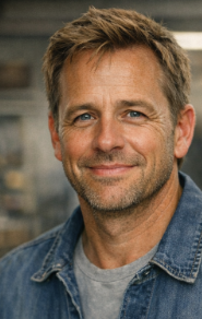 Staff headshot of Buddy Lee Raines smiling in a denim shirt.